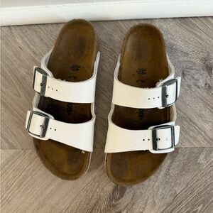 Birkenstock White and Brown Double Strap Sandals with Cork Footbed size 34 kids